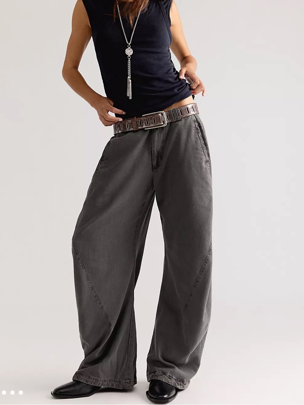 Free People Spotlight Washed Barrel Chino Trousers 0 Charcoal Grey Wide leg Pant